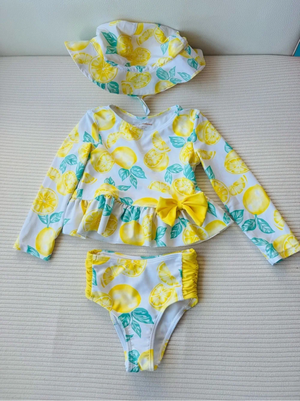 Tommy Bahamas Lemon Print Swim Set with Sun Hat - Yellow & Green 2T
